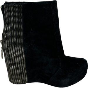 Browns Black Suede Leather Covered Wedge Booties Size 5 Bling Back Zipper Boots